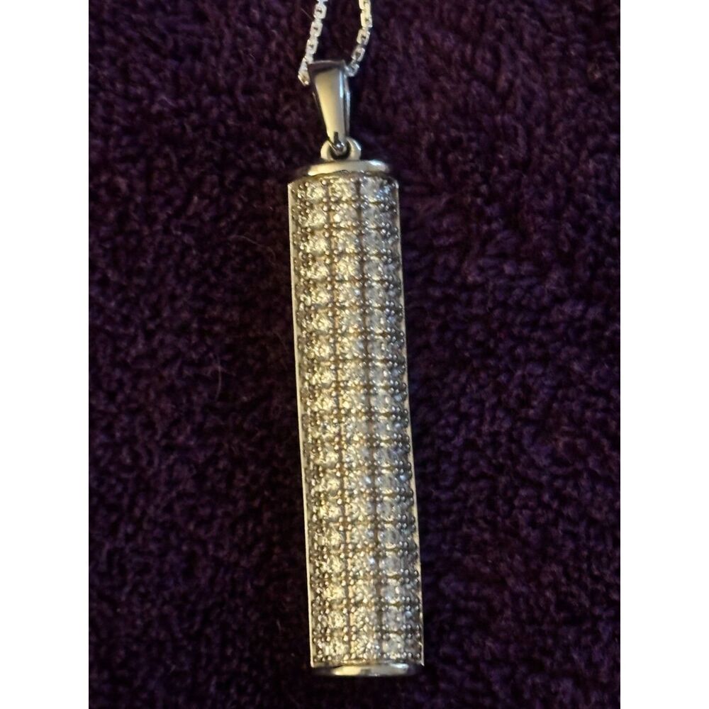 Karis STS Signed CZ Vertical Long Bar Drop with Sterling Chain Necklace